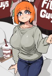 1girls absurd_res bangs big_breasts black_eyes blush bob_cut bongfillstudent female five_guys looking_at_viewer mcdonald's medium_hair milf mom_(japanese_mcdonald's_commercial) orange_hair smiling smiling_at_viewer yoru_mac