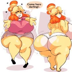 animal_crossing backboob big_ass big_breasts bottomwear breasts bubble_butt clothed dork_boi fat female female_only huge_ass huge_breasts isabelle_(animal_crossing) lewd_dorky nintendo sideass thick_thighs topless underass wide_hips