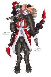 1girls alternate_costume artist_kiwi bare_midriff bell black_nails breasts broom christmas cleavage cleavage_cutout cosplay earrings female female_only fire_emblem fire_emblem:_three_houses fire_emblem_heroes fur grey_lips grey_lipstick grin hair_over_one_eye hoof_boots horns krampus_(cosplay) kronya_(fire_emblem) large_breasts legs lipstick looking_at_viewer midriff mistletoe nail_polish nintendo orange_hair purple_skin red_eyes short_hair smile solo tail transparent_background weapon