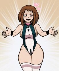 1girls big_breasts breasts brown_hair female_human female_only happy happy_female hero_outfit_(mha) human large_breasts leotard light-skinned_female looking_at_viewer my_hero_academia ochako_uraraka ochako_uraraka_(hero_outfit) short_hair sideboob slim_waist solo steca stockings superhero_costume superheroine teenage_girl teenager thelazyart thick_legs thighhighs uraraka_ochako wide_hips