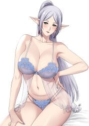 1girls aged_up armpits bare_armpits bare_arms bare_belly bare_hands bare_shoulder bare_shoulders bare_stomach bare_thighs big_breasts black_pupils blue_fingernails breasts ear_piercing ear_ring earring earrings elf elf_ear elf_ears elf_female elf_girl elves female female_elf female_humanoid female_only fingernails frieren green_eyes green_eyes_female hairless_armpits hand_on_thigh hand_on_waist hands_on_thighs hands_on_waist huge_breasts humanoid humanoid_female humanoid_hands humanoid_only humanoid_pointy_ears large_breasts lingerie long_hair long_hair_female navel piercing piercings pointy_ears ponytail pupils simple_background solo_female sousou_no_frieren tagme thick_thighs thighs very_long_hair white_background white_eyebrows white_hair white_hair_female woman xtermination