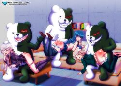 3girls ass bbmbbf bear danganronpa danganronpa:_trigger_happy_havoc danganronpa_2:_goodbye_despair exposed_ass female furry kirigiri_kyouko maizono_sayaka monokuma multiple_girls nanami_chiaki open_mouth palcomix panties panties_down spanking tongue