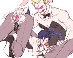 2boys anal anal_fingering arm_tattoo balls black_hair blonde_hair blush crossdressing cuntboy donquixote_doflamingo fellatio femboy full-package_cuntboy gay hand_tattoo height_difference herm hermaphrodite high_heels human intersex kizna large_penis leotard male male_focus male_playboy_bunny maleherm multi_genitalia muscular_male one_piece oral pantyhose pectorals penis pussy rabbit_ears rabbit_tail sex_toy short_hair shoulder_tattoo sunglasses tongue_out torn_clothes torn_pantyhose trafalgar_law vibrator yaoi