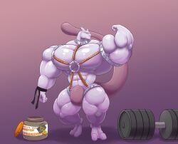 abs biceps big_muscles drakita77_(artist) huge_muscles large_muscles male mewtwo muscles muscular muscular_arms muscular_legs muscular_male muscular_thighs pecs pokemon pokemon_(species) tail weights