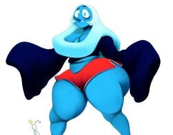 1girls ass ass_visible_through_thighs barrybbeesly big_ass big_breasts big_butt blue_body blue_diamond_(steven_universe) blue_eyes blue_skin butt cartoon_network cleavage diamond_authority female female_only gem_(species) large_ass looking_at_viewer shorts solo solo_female solo_focus steven_universe thick_thighs thighs wide_hips