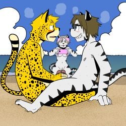 1:1 absurd_res cheetah felid feline female frottage hi_res male male/male mammal nude nude_beach pantherine recording sex social_nudity t0l0k tiger voyeur