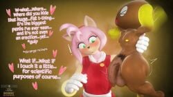 1boy 1girls 3d 3d_(artwork) alternate_body_type amy_rose amy_rose_(warfaremchine) big_penis blush chao_(sonic) chocola_the_chao female flaccid flaccid_cock flaccid_penis foreskin furry highv0ltage huge_balls huge_cock male penis penis_awe pubic_hair sfm size_talk sonic_(series) sonic_the_hedgehog_(series) source_filmmaker text uncensored wide_hips