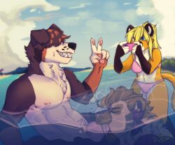 2020s 2023 anthro beach bikini canid canine clothed clothing felid feline fellatio genitals group knot male male/male mammal nipple_piercing nipples nude oral penile penis piercing pj_(pjdasandwich) saber-toothed_tiger sand seaside sex sky smile spiceystardog submerged swimwear syphon_(fluffyaussie) teeth trio underwater_sex virgil_(yafa) water