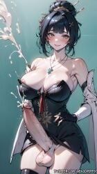 ai_generated big_penis futa_only futadom futanari game hanying_(punishing:_gray_raven) holding_penis huge_cock latex nekodrippy precum precum_drip punishing:_gray_raven smug smug_face stable_diffusion twintails wardrobe_malfunction white_hair