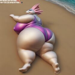 4k ai_generated anthro axolotl bbw beach belly belly_button big_ass big_belly big_butt fat fat_ass female female_only highres hips huge_belly huge_hips huge_thighs large_butt laying_down massive_ass massive_breasts massive_butt massive_thighs matronai_(artist) morbidly_obese morbidly_obese_anthro morbidly_obese_female obese obese_anthro obese_female overweight overweight_female patreon patreon_username pinup sagging_breasts solo solo_female ssbbw stable_diffusion swimsuit tammy_giles_(tvc) the_vermander_curse thick thick_legs thick_thighs thighs twitter_username wide_hips zed_technician_games