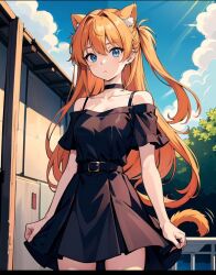 1girls ai_generated asuka_langley_sohryu bare_legs bare_shoulders blue_eyes dress furry_ears long_hair neon_genesis_evangelion neopn_genesis_evangelion red_hair skirt small_breasts small_waist teenager