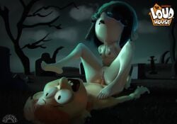 1boy 1girls adult black_hair black_pubic_hair breasts breasts_out cemetery cowgirl_position cum cum_in_pussy cum_inside dick dominant_female feet feet_on_chest ginger_hair goth goth_girl gothic graveyard hair_over_eyes hips inside juice lucy_loud moaning moaning_in_pleasure moaning_on_cock nickelodeon open_mouth penetrating penetration pleased pleasure_face pubic_hair pussy pussy_juice red_hair rocky_spokes sex shoulders spooky spread_legs sunriser the_loud_house tongue_out vaginal_insertion vaginal_penetration vaginal_sex wide_hips