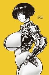 1girls ass big_breasts bikini black_bikini black_hair black_jacket breasts butt collar cyborg cyborg_girl female female_focus female_only jacket large_breasts light-skinned_female light_skin looking_at_viewer mai_(mai_munah) mai_munah mai_munah25 micro_bikini robot robot_arm robotic_arm short_hair sideview skin_fang solo solo_female solo_focus thick_eyebrows thighs