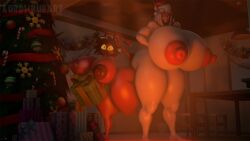 2girls 3d 3d_(artwork) ass_bigger_than_head ass_to_ass bigger_female breasts_bigger_than_head casual casual_nudity character_request christmas demon demon_girl female female_only helluva_boss huge_ass huge_breasts hyper_ass hyper_breasts lordscrubart millie_(helluva_boss) nude shortstack smaller_female