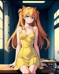 1girls ai_generated asuka_langley_sohryu bare_shoulders long_hair neon_genesis_evangelion neopn_genesis_evangelion red_hair skirt small_breasts small_waist teenager