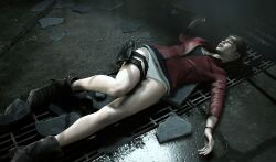 3d claire_redfield kyle_phalanx no_pants panties pantsless resident_evil unconscious underwear white_panties