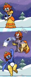 blue_eyes breast_expansion breasts breasts_out chabble comic mario_(series) new_super_mario_bros._wii penguin penguin_(mario) penguin_girl penguin_suit png power_up princess_daisy species_transformation super_mario_bros. transformation