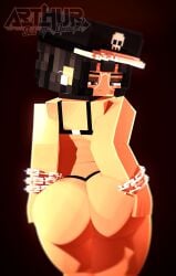 1girls 3d arthur32 ass big_ass bikini black_hair bubble_butt chains choker commission dat_ass ear_piercing fat_ass fea_(arthur32) female female_only glasses hands_on_ass hat huge_ass looking_at_viewer looking_back mine-imator minecraft original piercing short_hair thick_thighs wide_hips