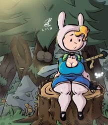 1girls adventure_time backpack bag big_breasts big_thighs blonde_hair blush breasts clothing female fionna_the_human_girl fireflies footwear gloves handwear huge_thighs human pale_skin penicilino123 pepitocuario123 skirt smiling socks sword thick_thighs trees trunk white_skin