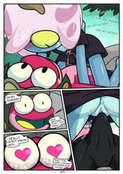 ! 1boy 1girls ? amphibia amphibia_(series) amphibian anus ass ass_up bulge clothed clothing comic cub disney erect erect_penis erection erection_under_clothes erection_under_clothing female hair maddie_flour male n3f penis pussy sprig_plantar vagina