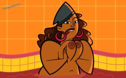 1girls big_areola big_breasts big_hair biting_own_lip dark-skinned_female dark_skin female female_only huge_breasts leshaniqua_(tdi) looking_at_viewer nude pool pressing_breasts_together solo sunset total_drama_island venturatheace