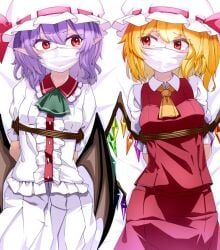 arms_behind_back bondage clothed female femsub flandre_scarlet gag gagged kikoka_(mizuumi) multiple_girls multiple_subs remilia_scarlet rope touhou