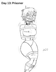 1girls bondage bondage_gear female gagged gorillaz je20 noodle_(gorillaz) outline sketch