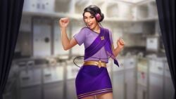 asian_female curtains dancing headphones looking_at_viewer malee_rataporn nutaku sexy_airlines solo_female stewardess thai