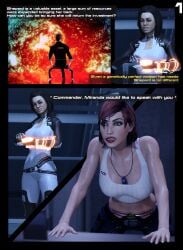 2girls 3d 3d_(artwork) blender chastity_belt comic comic_page commander_shepard english_text female female_chastity femshep kkyr mass_effect miranda_lawson page_1 potatofire777 red_hair tagme