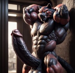 abs ai_generated anthro armpit_hair balls big_balls big_muscles big_penis body_hair crypto_botany erection fur generation_7_pokemon genitals hand_behind_head hi_res huge_balls huge_cock huge_muscles humanoid_genitalia hyper hyper_genitalia hyper_penis incineroar male muscular muscular_anthro muscular_male nipples nude pecs penis pokemon_(species) solo solo_focus vein veiny_arm veiny_muscles veiny_penis