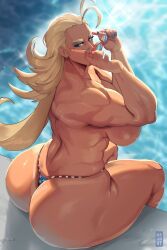 1girls 2d 2d_(artwork) ass big_breasts blonde_hair bubble_butt cathleen_bate color donaught eyeliner female glasses illustration muscular muscular_female my_hero_academia painted_nails pool poolside star_and_stripe_(my_hero_academia) sunglasses superheroine thick_thighs thong venus_body voluptuous