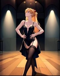 1girls ai_generated asuka_langley_sohryu bare_shoulders breasts high_heels long_hair neon_genesis_evangelion neopn_genesis_evangelion red_hair skirt small_waist stockings teenager thick_thighs