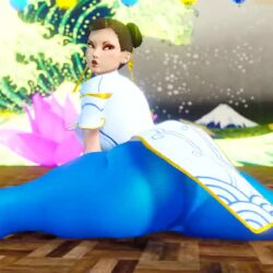 3d 3d_(artwork) animated ass ass_shake big_ass big_butt blue_pants bouncing_ass brown_hair chun-li huge_ass huge_butt lipstick looking_back no_humans prevence shaking_butt splits street_fighter street_fighter_6 tagme thick_thighs thighs tight_clothing twerking video