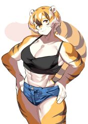 1girls abs big_breasts breasts female looking_at_viewer looking_down looking_up muscular muscular_anthro muscular_female muscular_thighs mx99926 oc short_hair short_shorts shorts smile smiling smiling_at_viewer sole_female solo solo_female solo_focus tail tank_top thick_thighs tiger tiger_ears tiger_girl tiger_print tiger_stripes tiger_tail waai_fu_(arknights) wide_hips