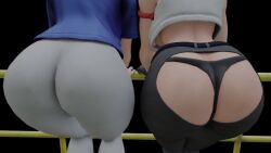 2girls 3d animated ass ass-to-ass ass_focus black_hair blonde_hair female from_behind huge_ass jiggle kishi long_hair multiple_girls original original_character pants ponytail presenting_hindquarters shiny shiny_hair shiny_skin short_hair skin_tight thong tight_pants video webm