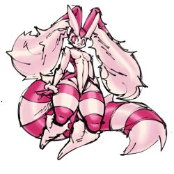 2023 :3 anthro big_ears big_tail breasts curvaceous curvy curvy_female female female_only ferret_tail fluffy_ears fluffy_tail furpunny furret furry game_freak hips hips_wider_than_shoulders lagomorph long_ears long_tail looking_to_the_side lopunny massive_thighs nintendo pink_body pink_eyes pink_fur pokemon pokemon_(species) pokemon_fusion pokemon_infinite_fusion shiny shiny_pokemon solls0ll solo solo_female striped_thighs thick_thighs thighs voluptuous voluptuous_female white_background white_body white_fur wide_hips