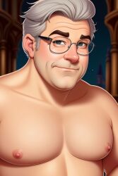 ai_generated bara bara_tits bare_chest chubby church daddy glasses gordon_the_organist grey_hair looking_at_viewer older_male organist pipe_organ stable_diffusion you_gonna_get_raped