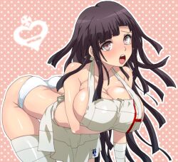 1girls apron apron_only breasts cleavage danganronpa danganronpa_2:_goodbye_despair dosugon large_breasts panties solo straight_hair tsumiki_mikan underwear