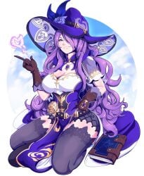 1girls alternate_costume big_ass big_breasts camilla_(fire_emblem) cosplay crossover female female_only fire_emblem fire_emblem_fates genshin_impact kneeling large_breasts light-skinned_female lisa_(genshin_impact) lisa_(genshin_impact)_(cosplay) looking_at_viewer nintendo solo spiritdraws stockings thick_thighs witch_hat