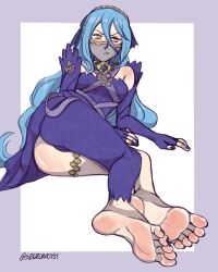 alternate_costume ass azura_(fire_emblem) azura_(performing_arts)_(fire_emblem) blue_hair feet fire_emblem fire_emblem_fates fire_emblem_heroes laying_on_side long_hair nintendo pout szeroart thighs yellow_eyes