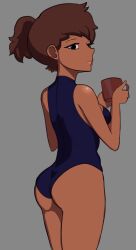 1girls alternate_hairstyle amphibia amphibia_(finale) anime_style anne_boonchuy ass back breasts cayse coffee_mug disney disney_channel female female_only front_view looking_at_another one-piece_swimsuit ponytail portrait relaxing sideboob solo solo_female standing straight_hair tagme_(artist) thai thai_female thighs