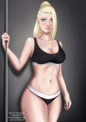 1girls big_breasts black_bra black_panties blonde_hair blue_eyes blush female fit fit_female freshlyet ino_yamanaka lingerie lips lipstick makeup naruto naruto_(series) naruto_shippuden panties pole pole_dancing solo solo_female solo_focus standing underwear