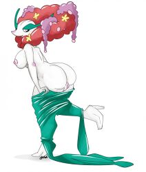 anthro anthrofied ass female florges flower_hair heels high_heels large_breasts looking_back nelsonnoir pokemon pokemon_xy pussy solo undressing white_skin