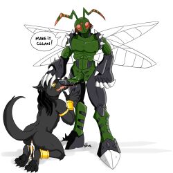 anthro cum digimon english_text furry licking_penis nelsonnoir oral original_character pawpads penis saliva stingmon wings