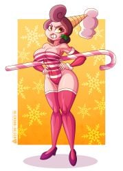 alcasar-reich armwear baroness_von_bon_bon big_ass big_breasts candy_cane christmas cuphead_(game) large_ass large_breasts leggings legwear muscular muscular_female revealing_clothes tagme thick_thighs wide_hips