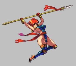 breasts camille_(suikoden) gensou_suikoden gensou_suikoden_i hips huge_breasts lance large_breasts leotard pixel_art polearm red_hair short_hair sideboob sideless_outfit spear suikoden suikoden_i tagme thick_thighs thighs trident weapon wide_hips yumura_kino yumurama
