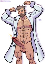 about_to_cum big_penis boner coat_only dilf erect_penis erection hairy hands_up hard_on huge_cock male_only muscles muscular muscular_male open_coat pokemon pokemon_sv professor_turo pubes thick_penis uncut veiny_penis wererdraws