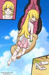 1girls absorption absorption_vore barefoot barefoot_prey blonde_hair blush bottomless cell_(dragon_ball) cell_vore clothing commission dragon_ball dress feet female_prey head_first internal_view kneeling long_hair male/female monogatari_(series) nashdnash2007 oerba_yun_fang open_mouth oshino_shinobu outdoors pointy_ears sandals sandals_removed shoes_removed sleeveless sleeveless_dress soft_vore soles swallowed_alive swallowed_whole sweat toes unwilling_prey vore x-ray