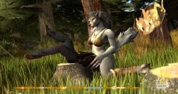 3d_(artwork) anthro black_hair black_nose blizzard_entertainment bottomless bottomless_female bottomwear bra bra_only breasts canid claws closed_eyes clothed clothing cunnilingus day digital_media_(artwork) digitigrade duo facesitting female female_on_human fire footwear grass grey_body hair hi_res human human_on_anthro interspecies jacket jewelry kespr male mammal necklace oral outside outside_sex pants partially_clothed plant sex shin_guards shoes sitting sneakers toe_claws tongue tongue_out topwear tree underwear underwear_only vaginal_penetration video_games warcraft were werecanid worgen worgen_with_tail world_of_warcraft