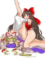 2girls female femdom hagure_sakuramochi multiple_girls reimu_hakurei tagme touhou tribadism yukari_yakumo yuri